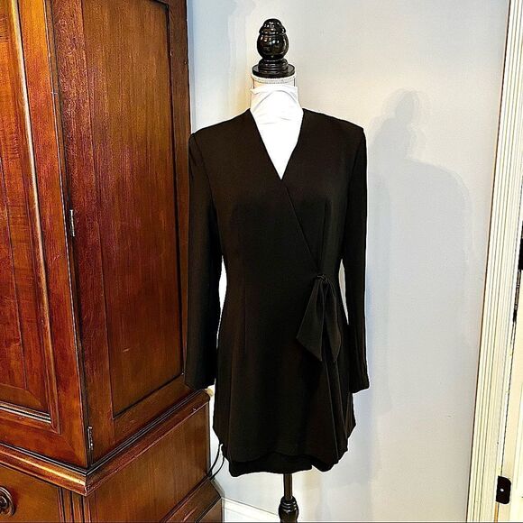 GUIDO vintage black faux wrap black dress with shoulder pads size medium/ Large - Picture 1 of 15